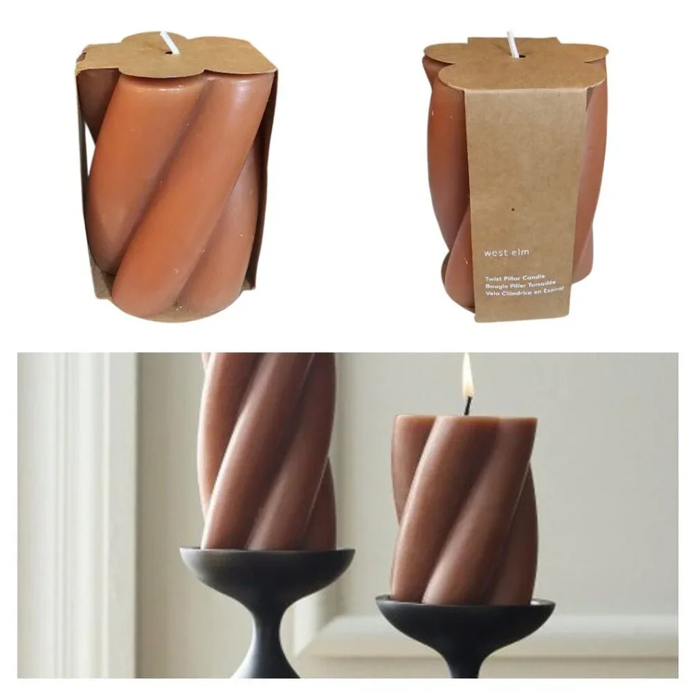 West Elm Chunky Twist Pillar Candle in Clay, NWT